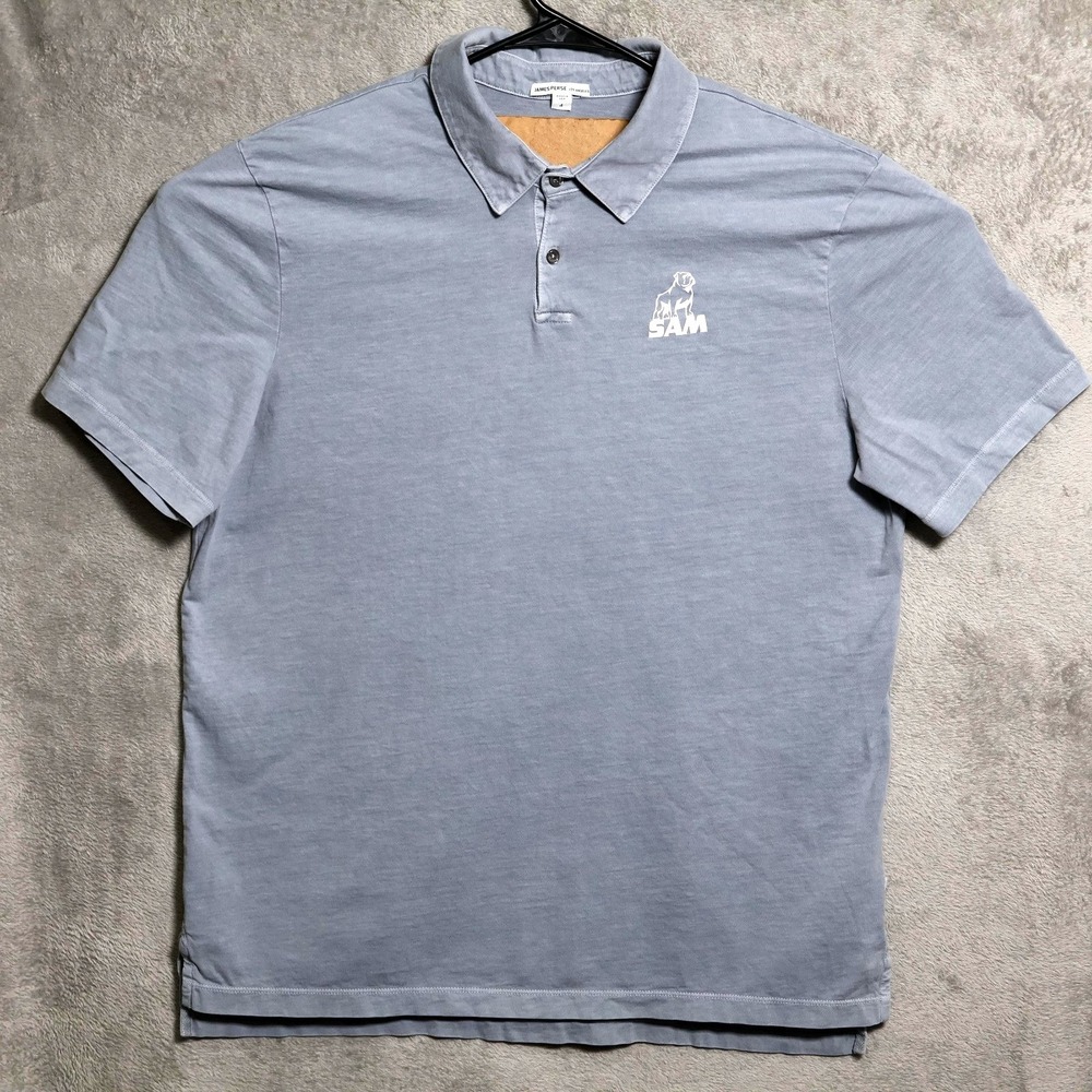 James Perse Polo Shirt Mens XL 4 Gray Blue Golf Supima Cotton Sam Dog Preppy USA